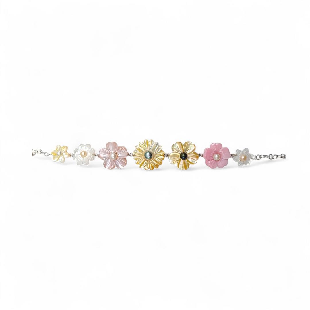 Bracciale fiori di Madreperla e Conchiglia rosa montato in Argento