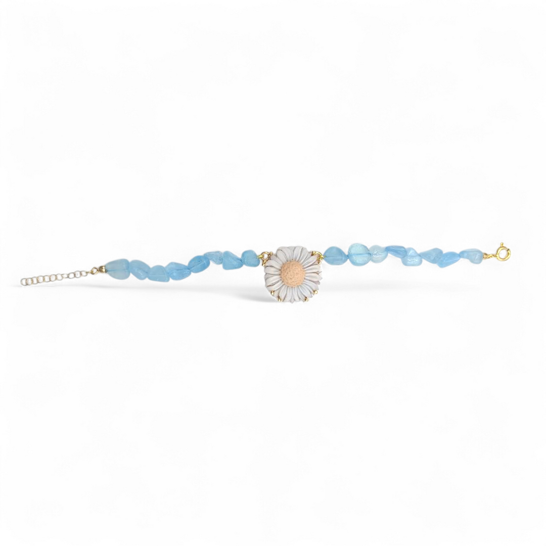 Bracciale Margherita di Cammeo e Acquamarina montato in Argento Dorato