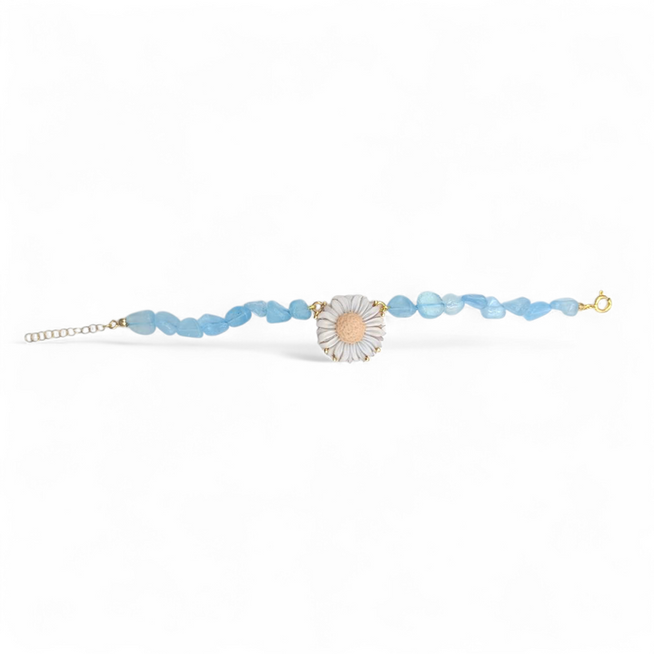 Bracciale Margherita di Cammeo e Acquamarina montato in Argento Dorato