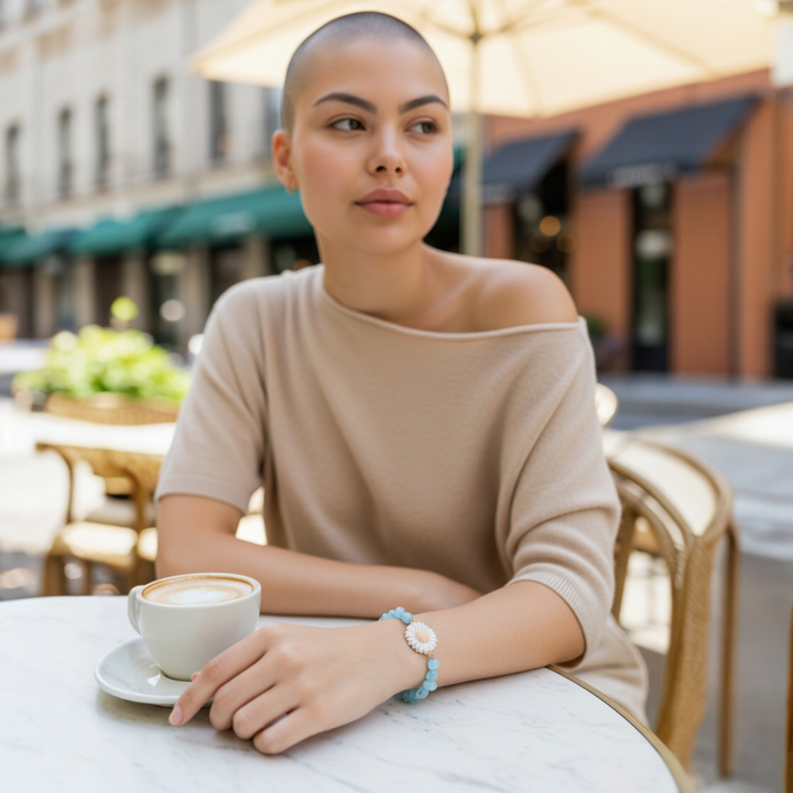 Bracciale Margherita di Cammeo e Acquamarina montato in Argento Dorato