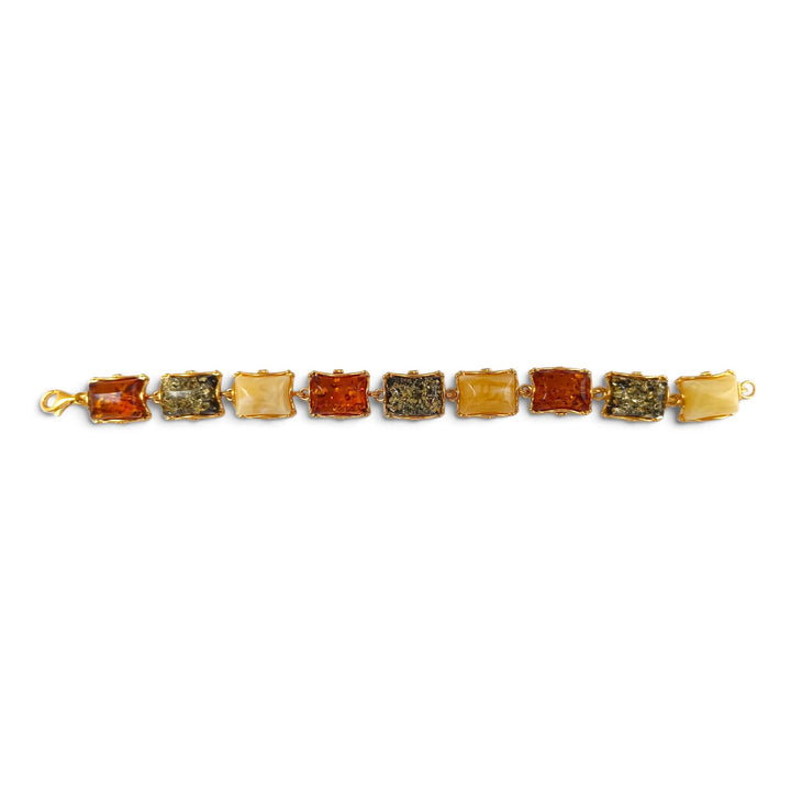 Bracciale Multicolore di Ambra montato in Argento Dorato