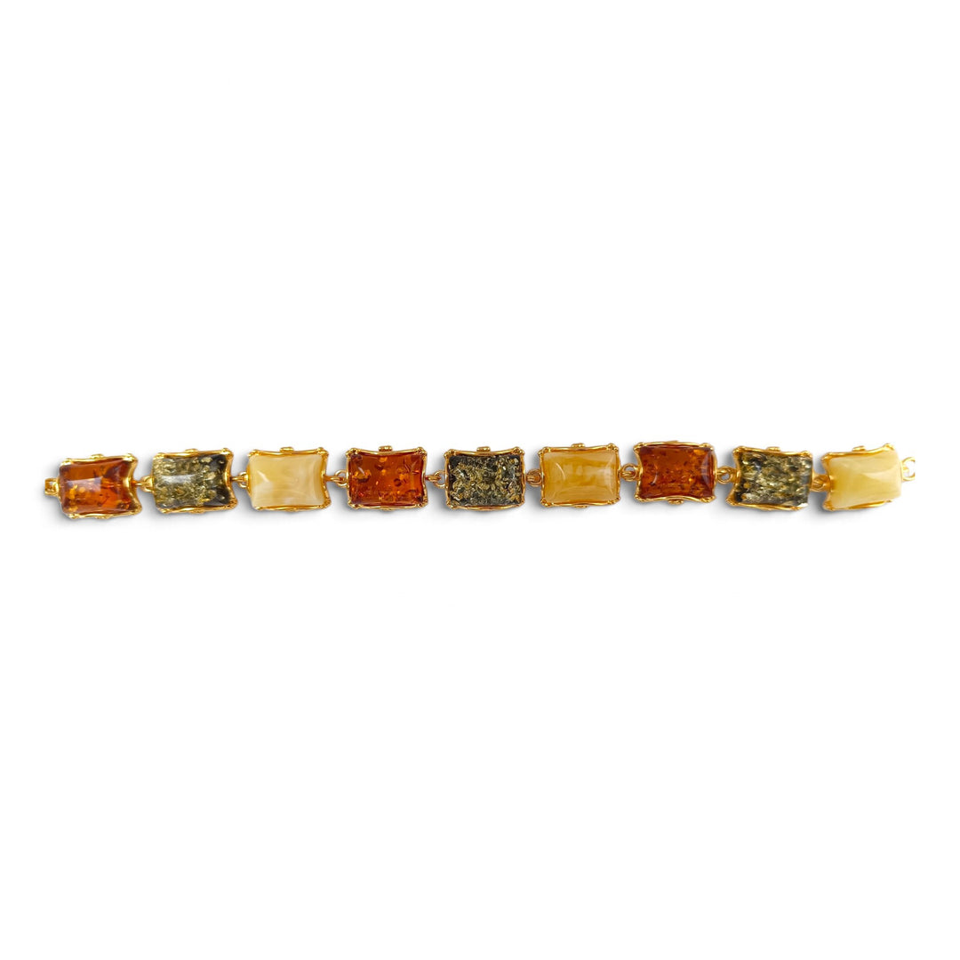 Bracciale Multicolore di Ambra montato in Argento Dorato