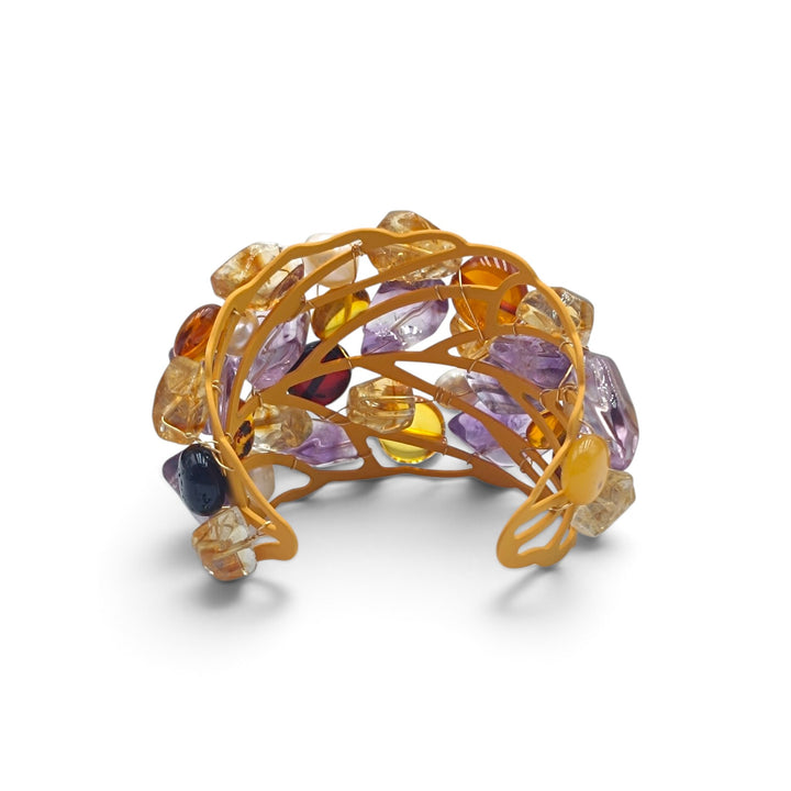 Bracciale con Perle, Ambra, Citrino e Ametista montato in Acciaio