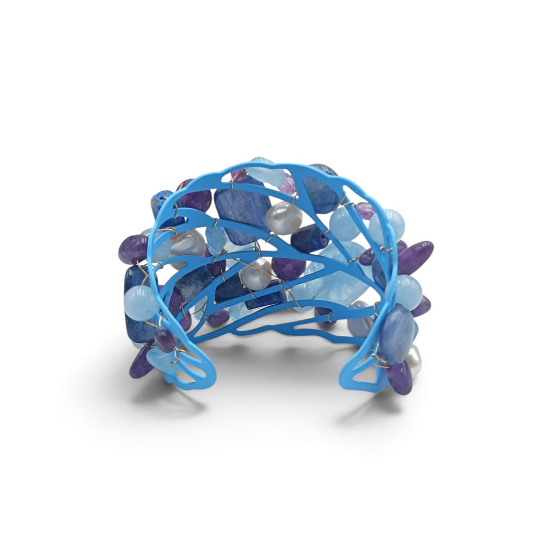 Bracciale Perle, Cianite, Acquamarina, Ametista e Lapis montato in Acciaio