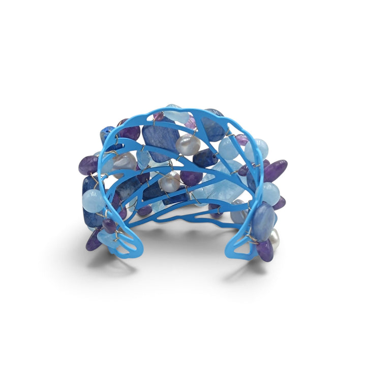 Bracciale Perle, Cianite, Acquamarina, Ametista e Lapis montato in Acciaio