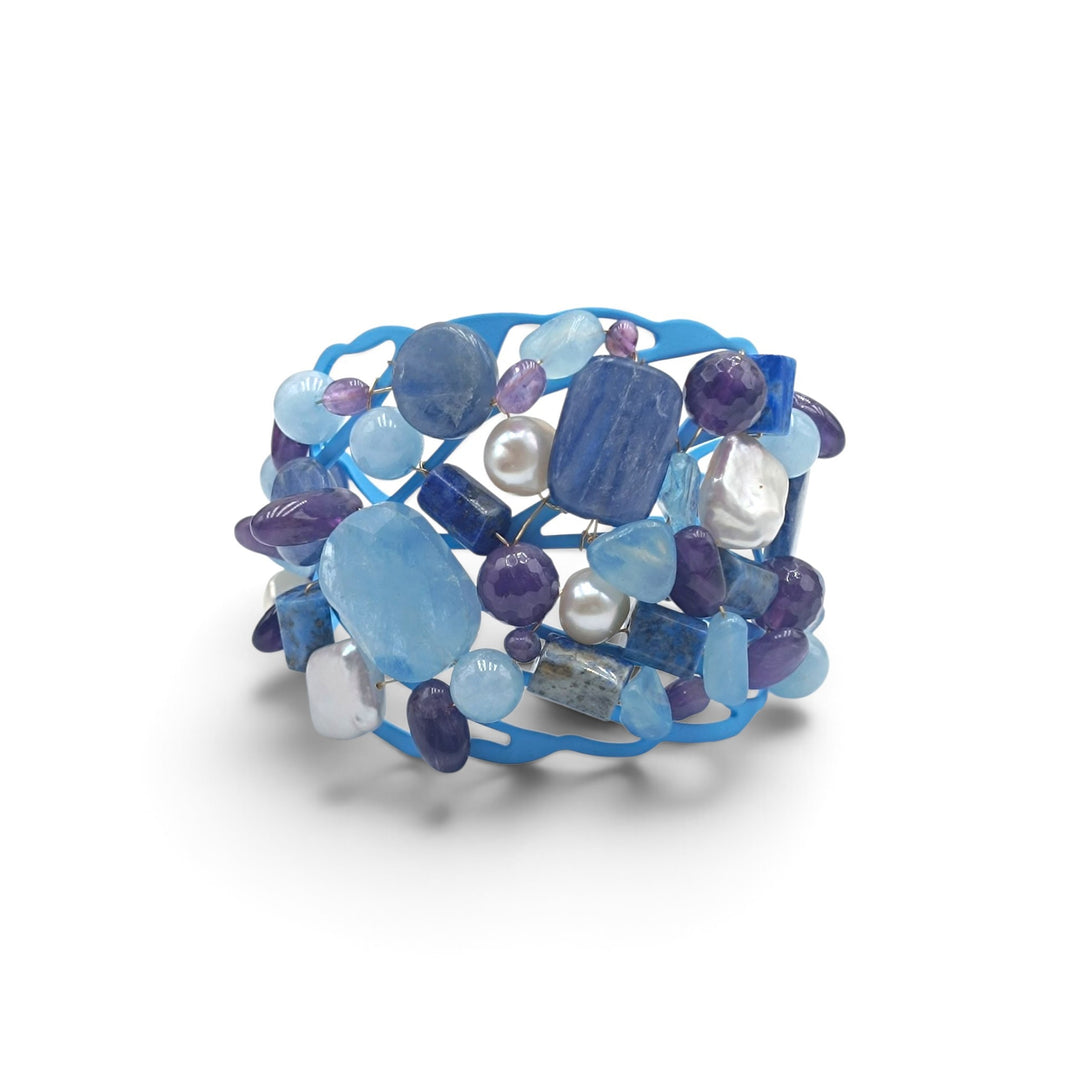 Bracciale Perle, Cianite, Acquamarina, Ametista e Lapis montato in Acciaio