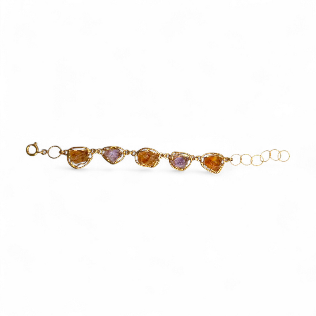 Bracciale di Ametista e Citrino montato in Argento Dorato