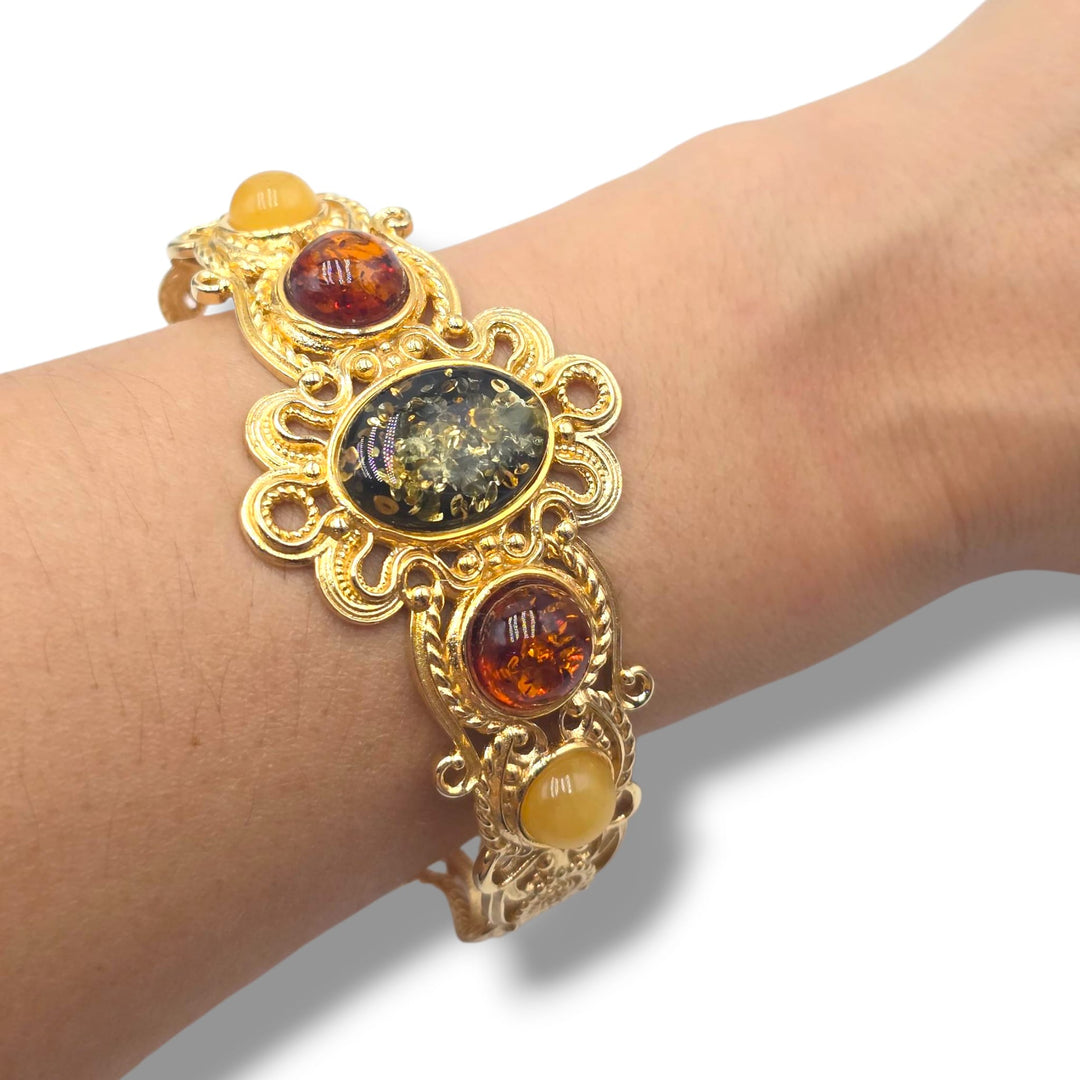 Bracciale Ambra multicolor del Baltico montato in argento