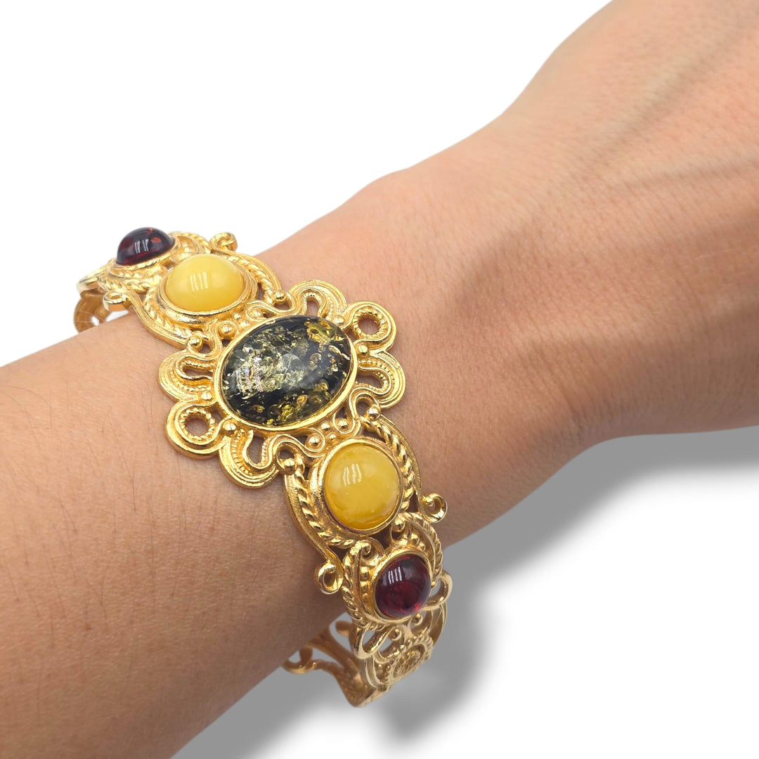 Bracciale Ambra multicolor del Baltico montato in argento