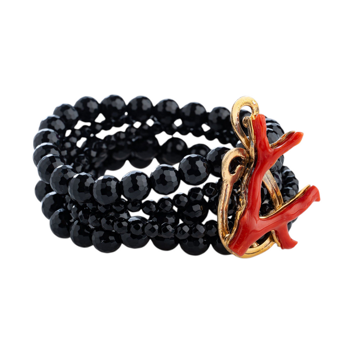 Agate and coral bracelet mounted on silver
