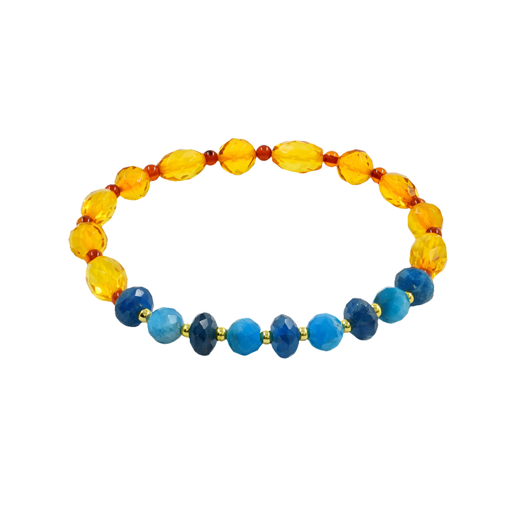 Yellow amber, apatite and hematite bracelet