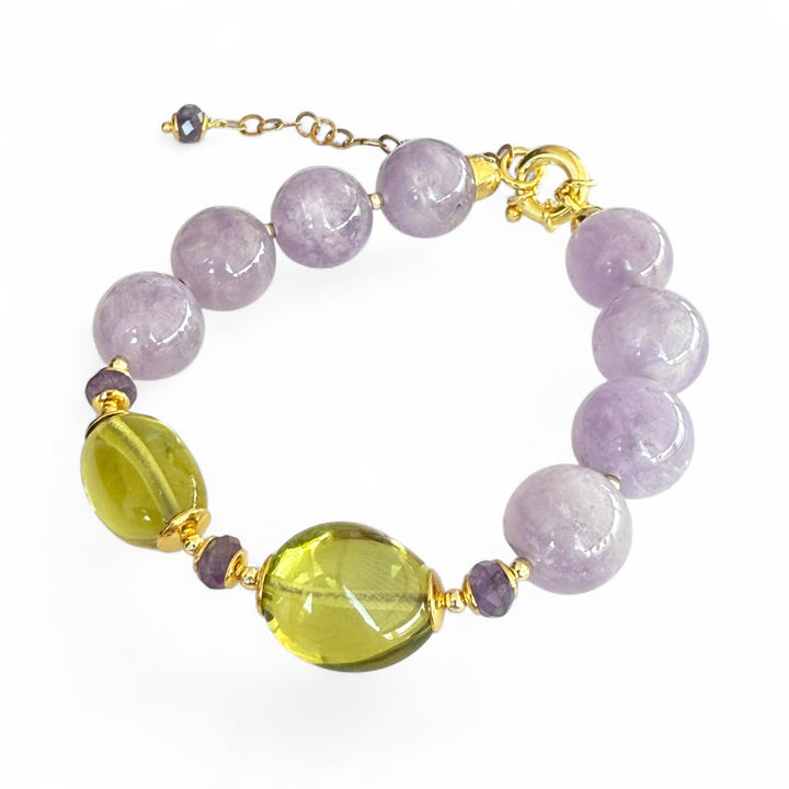 Bracciale di Ambra verde e ametista montato in argento