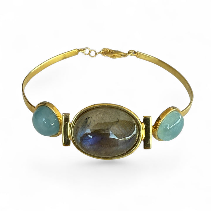 Bracciale di labradorite ed acquamarina montato in argento
