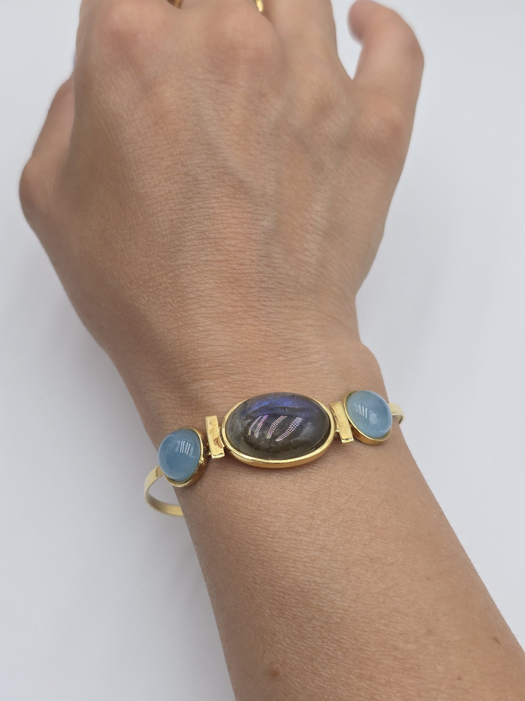 Bracciale di labradorite ed acquamarina montato in argento