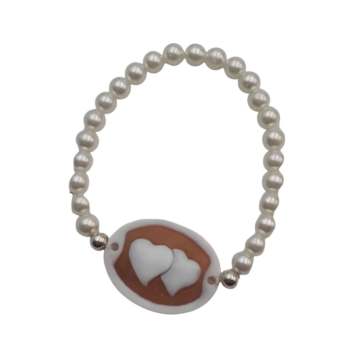 Bracciale doppio cuore in cammeo montato su perle