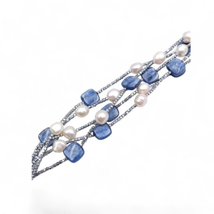 Kyanite and river pearl bracelet, hematite mounted on silver