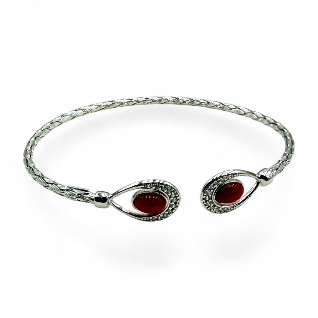 Bracciale incrocio di coralli rossi montati in argento