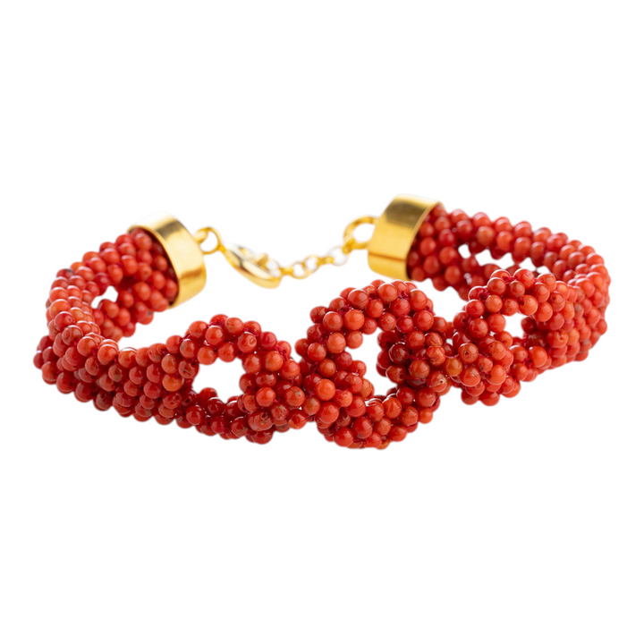 Coral knot bracelet woven workmanship mounted on silver