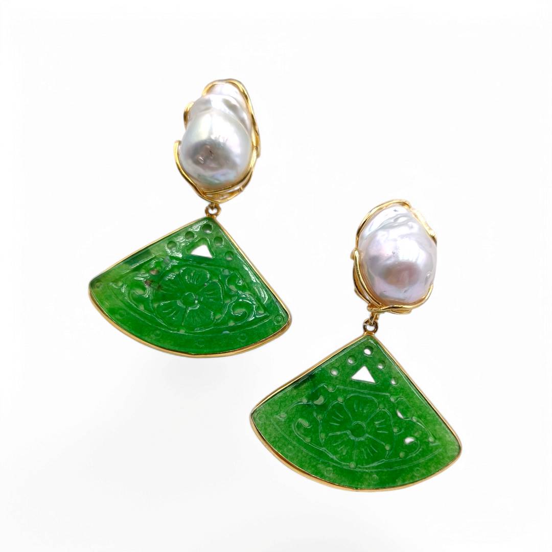 Scaramazza pearl earrings, jade mounted on silver