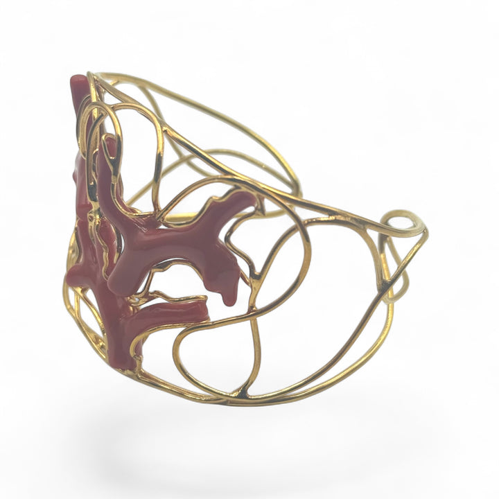 Bracciale rami di corallo montato in argento dorato