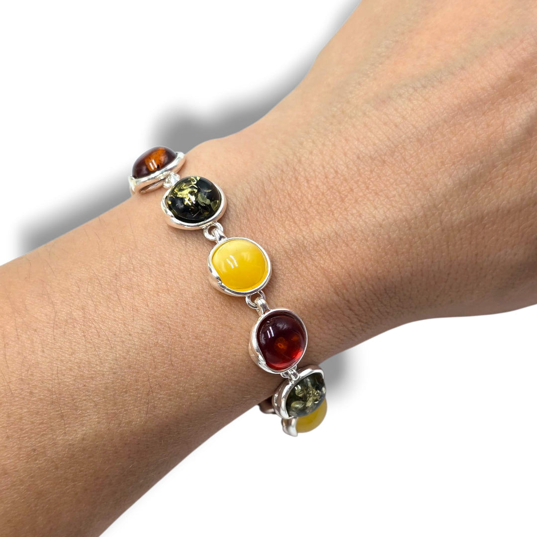 Bracciale tondi di ambra del baltico montate in argento dorato