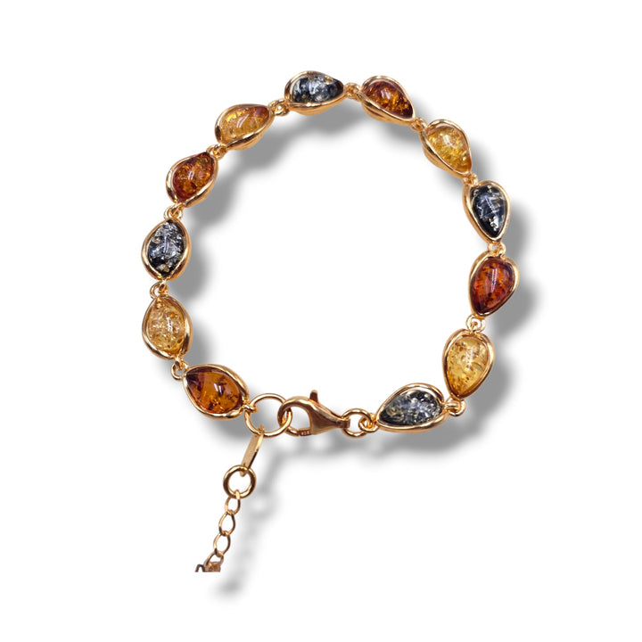 Bracciale tondi di ambra del baltico montate in argento dorato