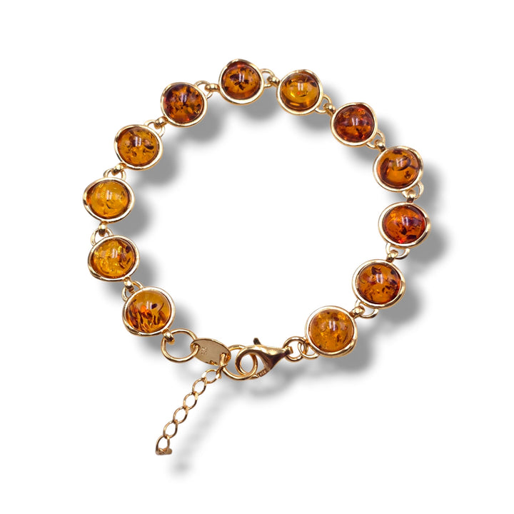 Bracciale tondi di ambra del baltico montate in argento dorato