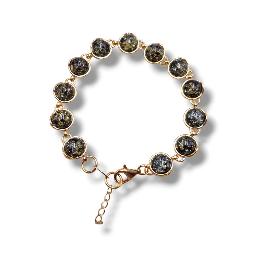 Bracciale tondi di ambra del baltico montate in argento dorato