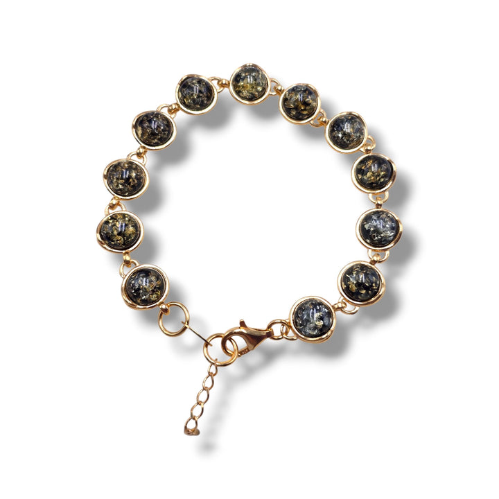 Bracciale tondi di ambra del baltico montate in argento dorato