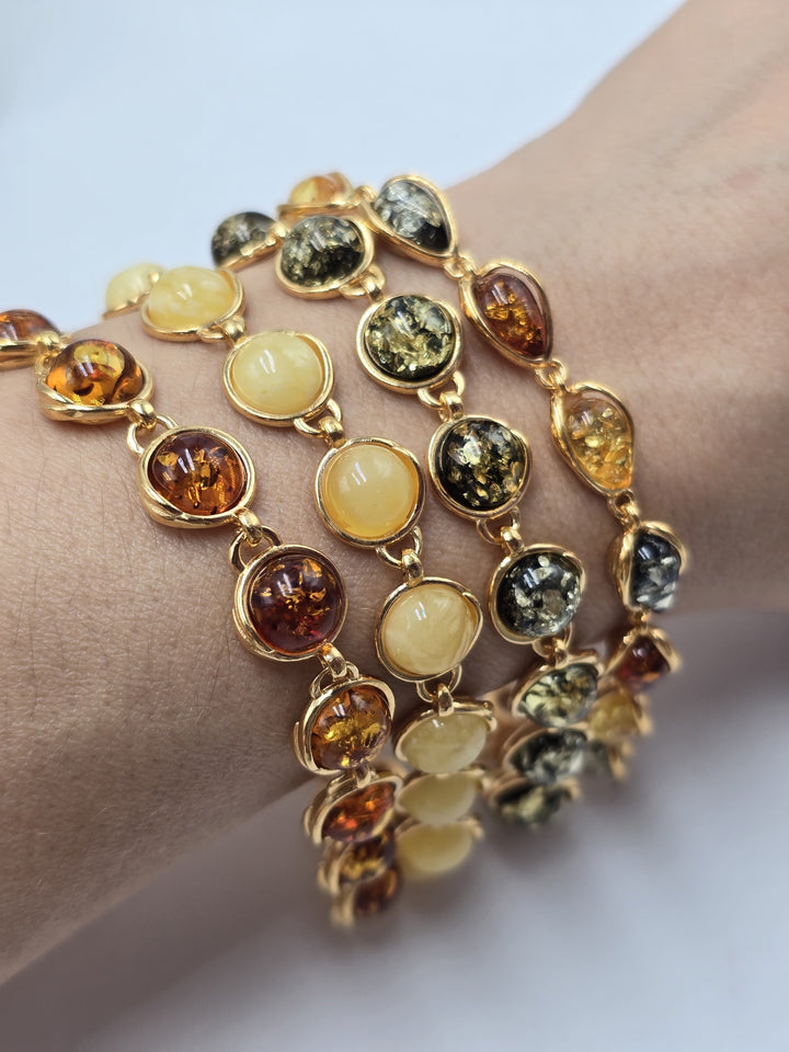 Bracciale tondi di ambra del baltico montate in argento dorato
