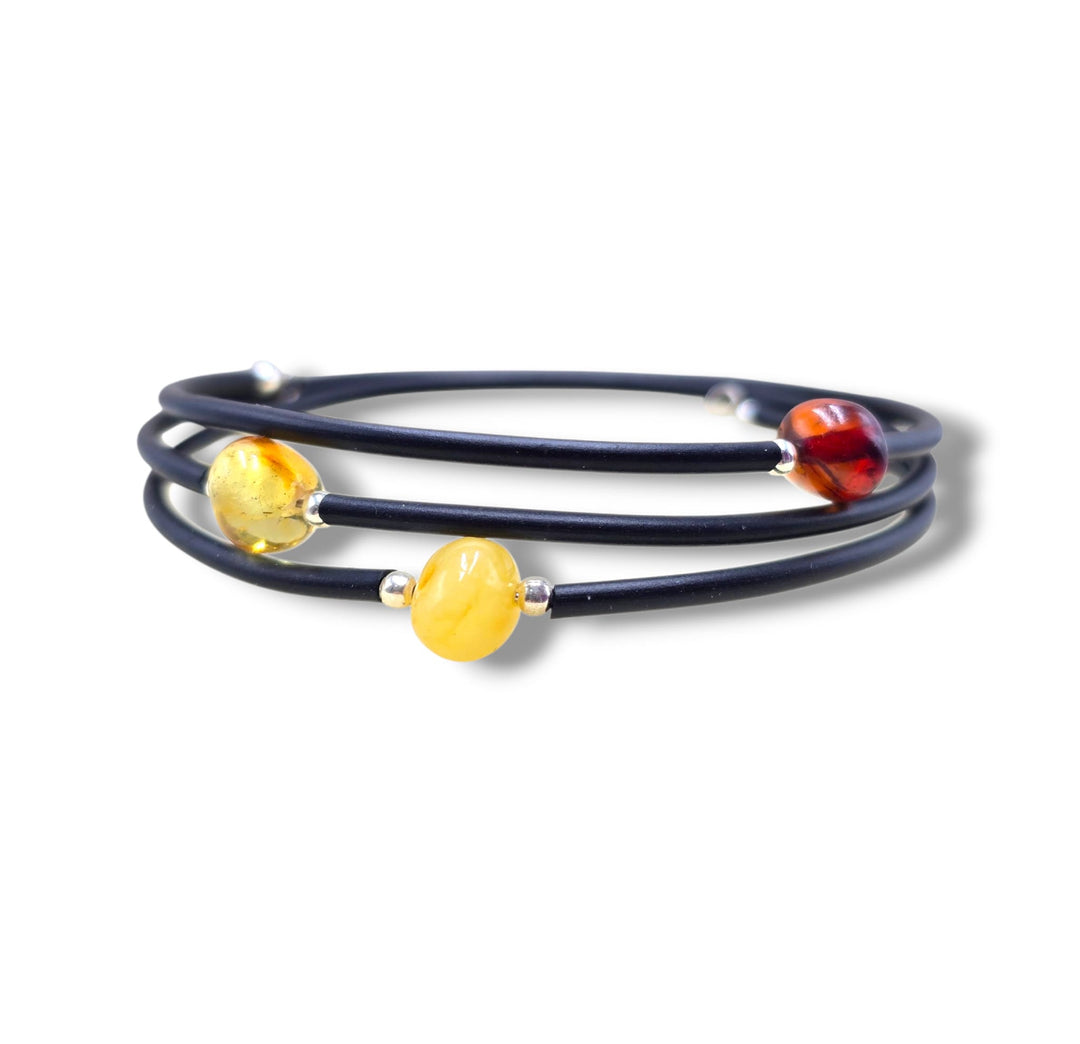 Bracciale tris di ambre montate in caucciù e acciaio