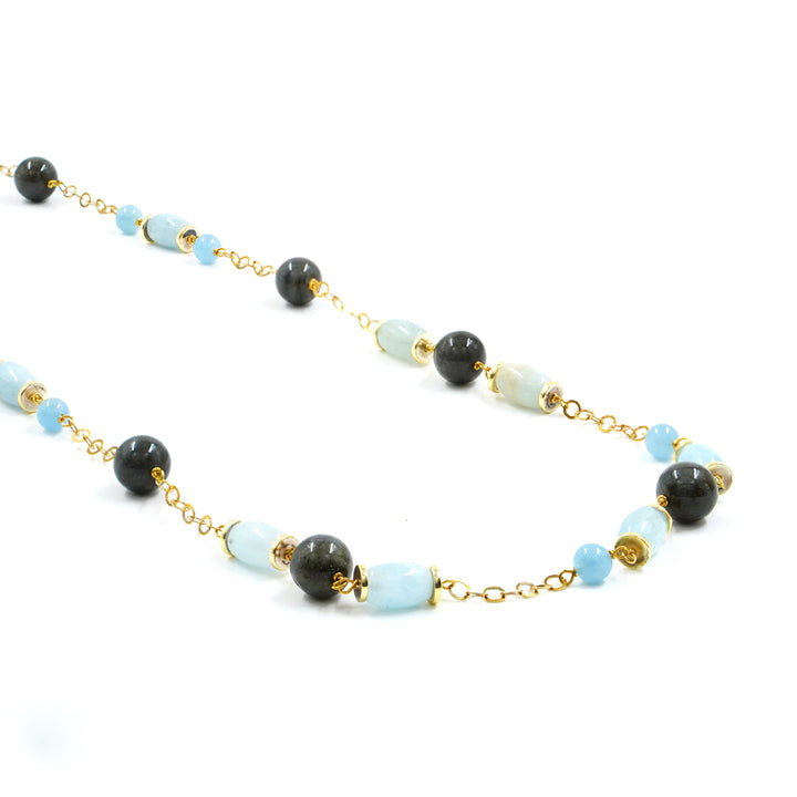 Collana labradorite e acquamarina montato su argento