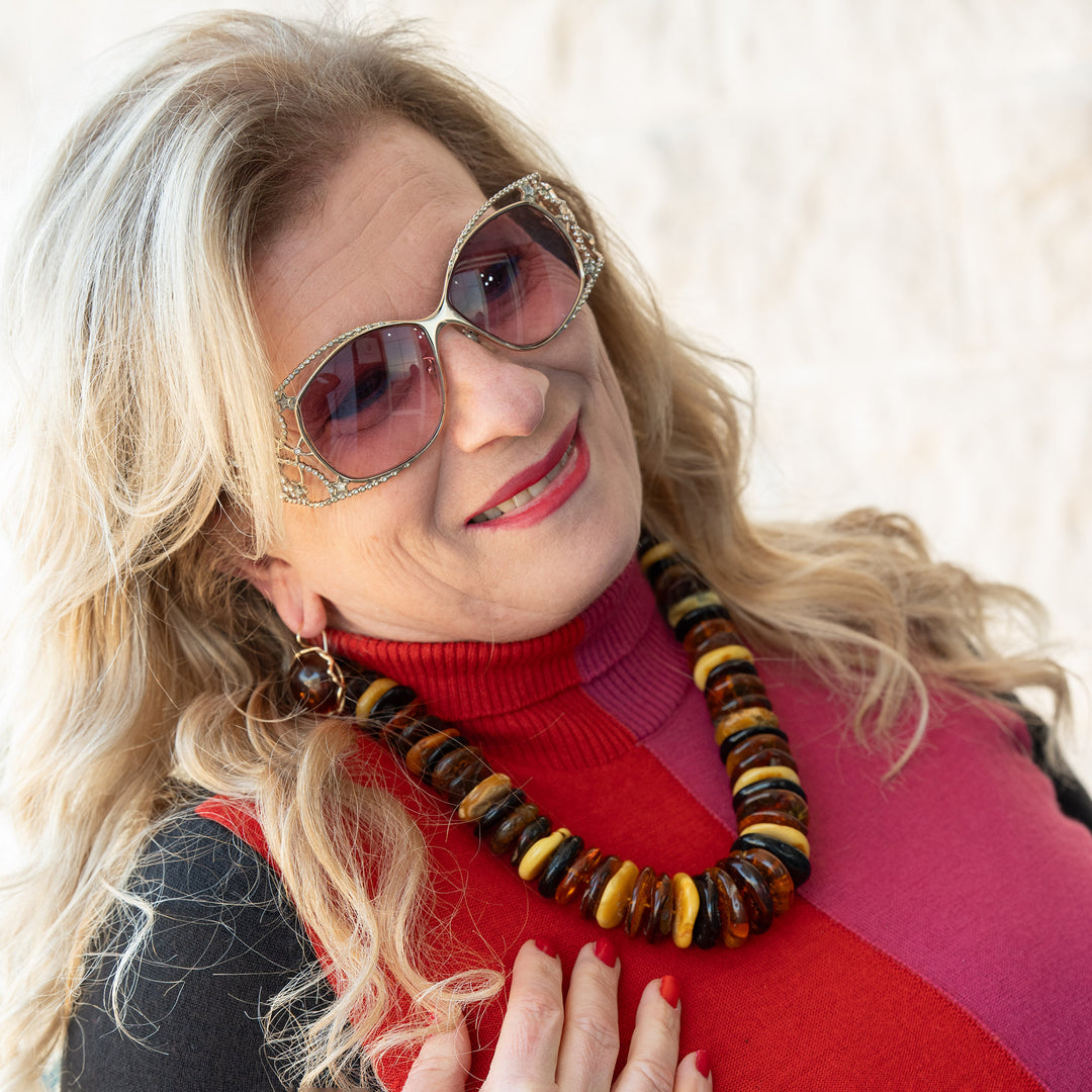 Multicolored "amber rondelle" necklace