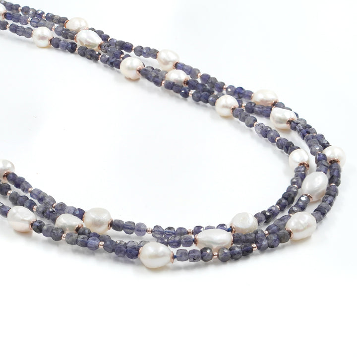 Iolite and pearl necklace mounted on silver