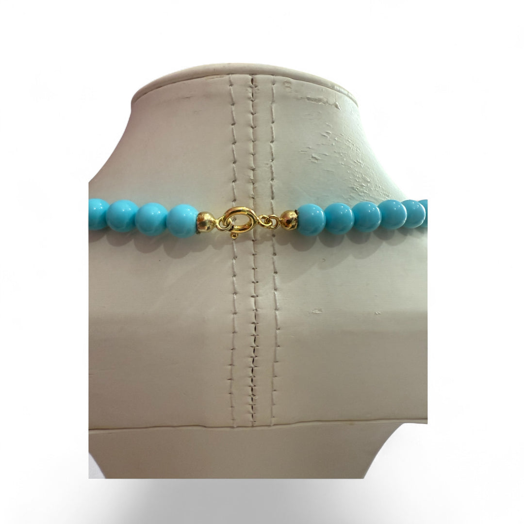 Collana Multifili corallo e pasta di turchese montato in argento dorato