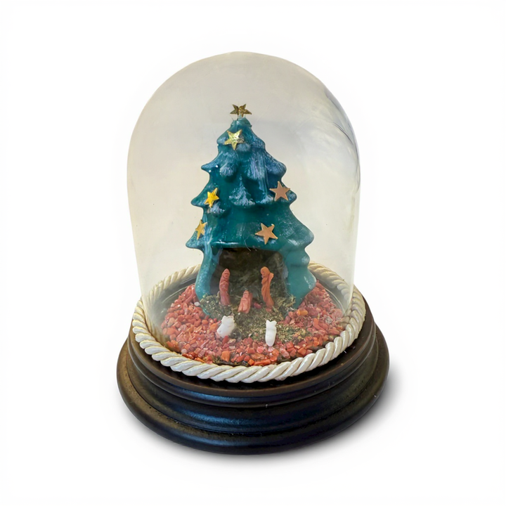 Campana di Vetro con Presepe in Creta e Corallo Rosso