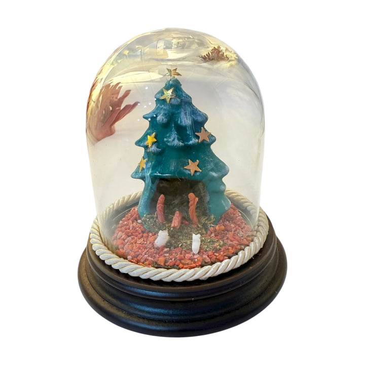 Campana di Vetro con Presepe in Creta e Corallo Rosso