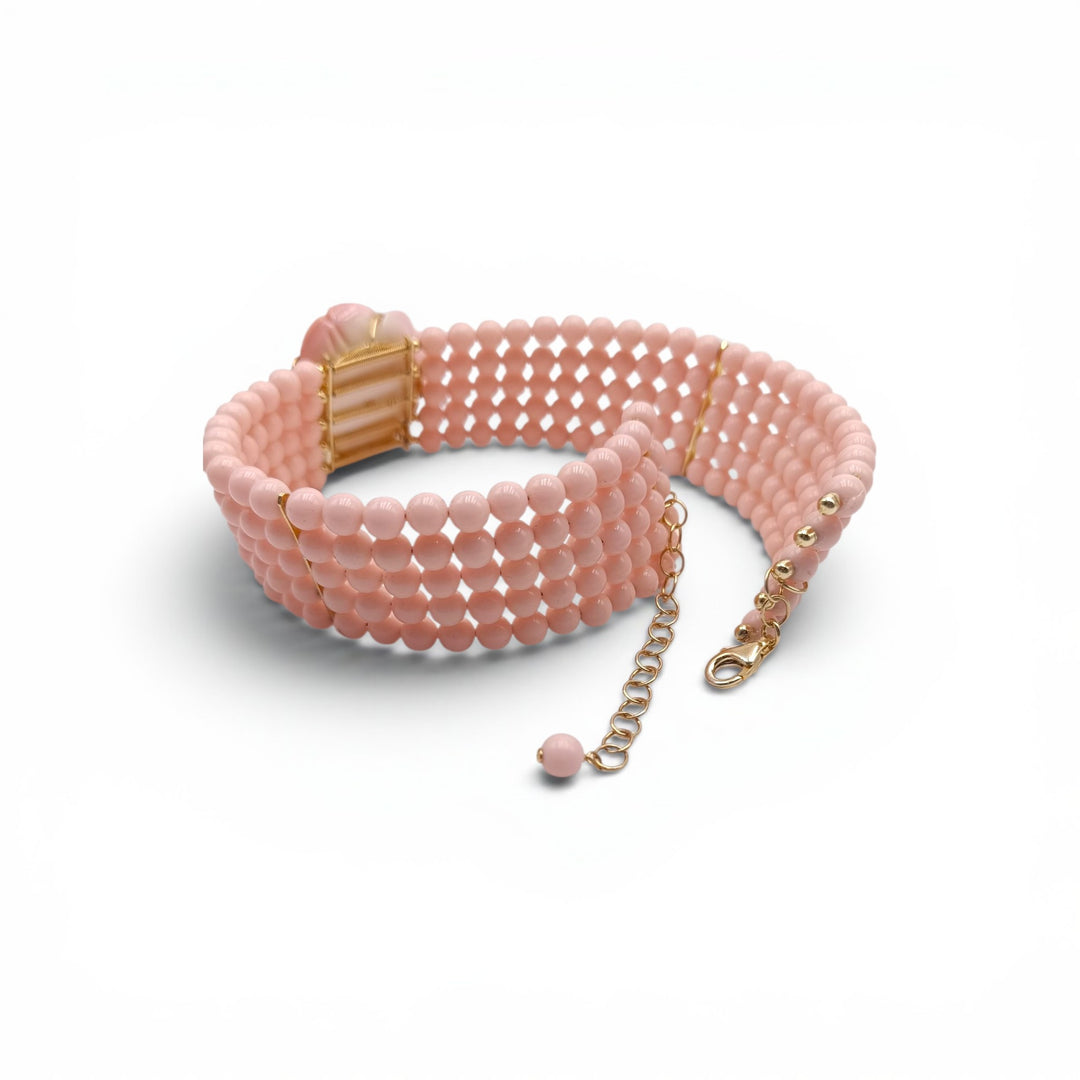 Choker Fiore di Pasta di Corallo rosa montato in Argento Dorato