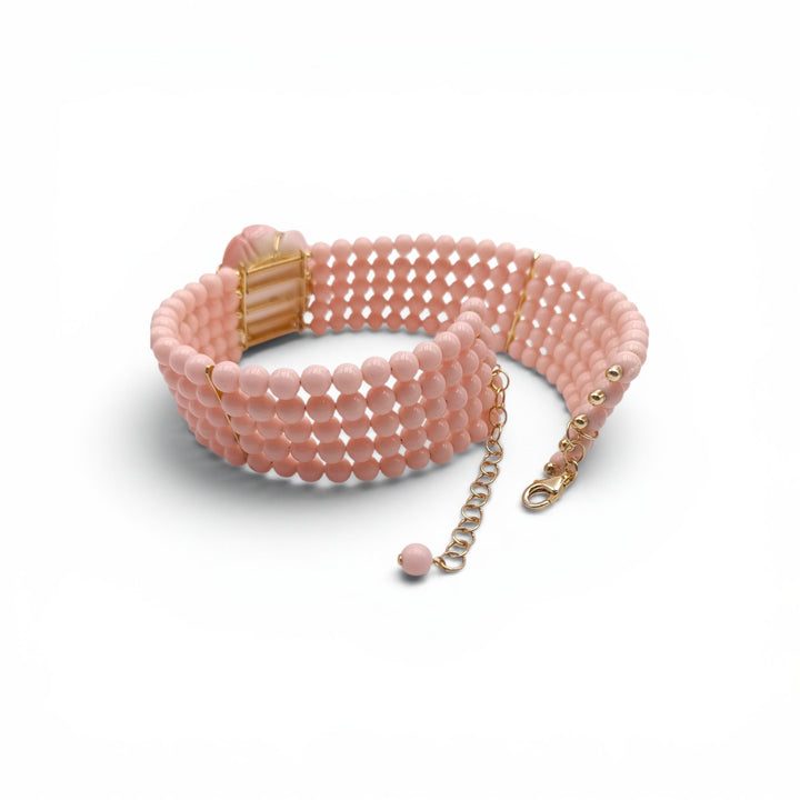 Choker Fiore di Pasta di Corallo rosa montato in Argento Dorato