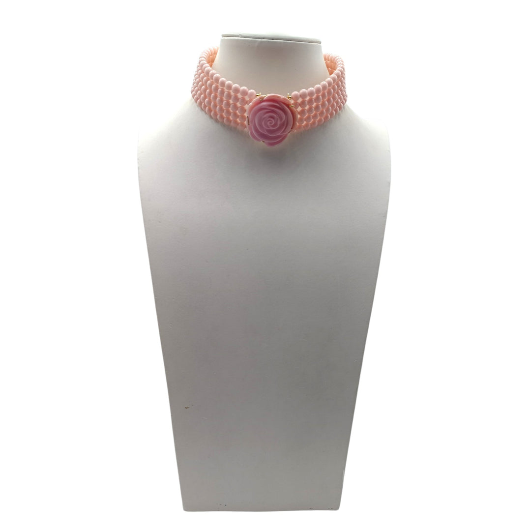 Choker Fiore di Pasta di Corallo rosa montato in Argento Dorato