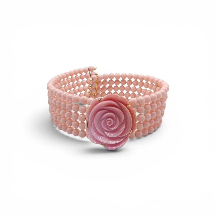 Choker Fiore di Pasta di Corallo rosa montato in Argento Dorato
