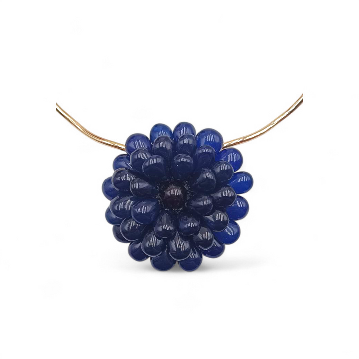 Collier con Ciondoli Fiore di Ambra blu montati in Cotone