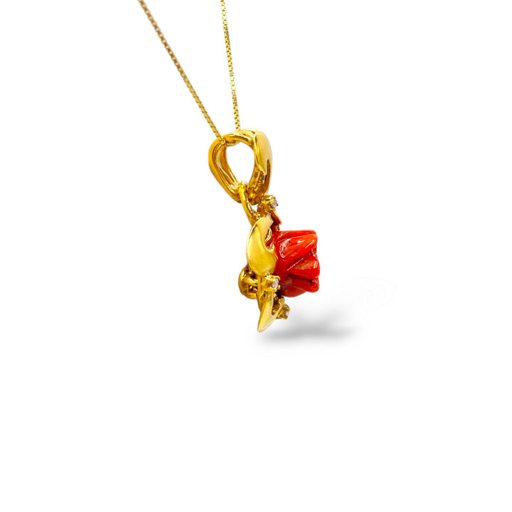 Pink coral pendant necklace set in gold-plated silver