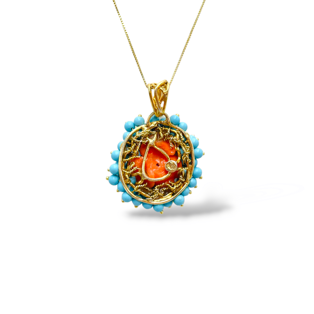 Collana ciondolo rosa in corallo montata in argento dorato