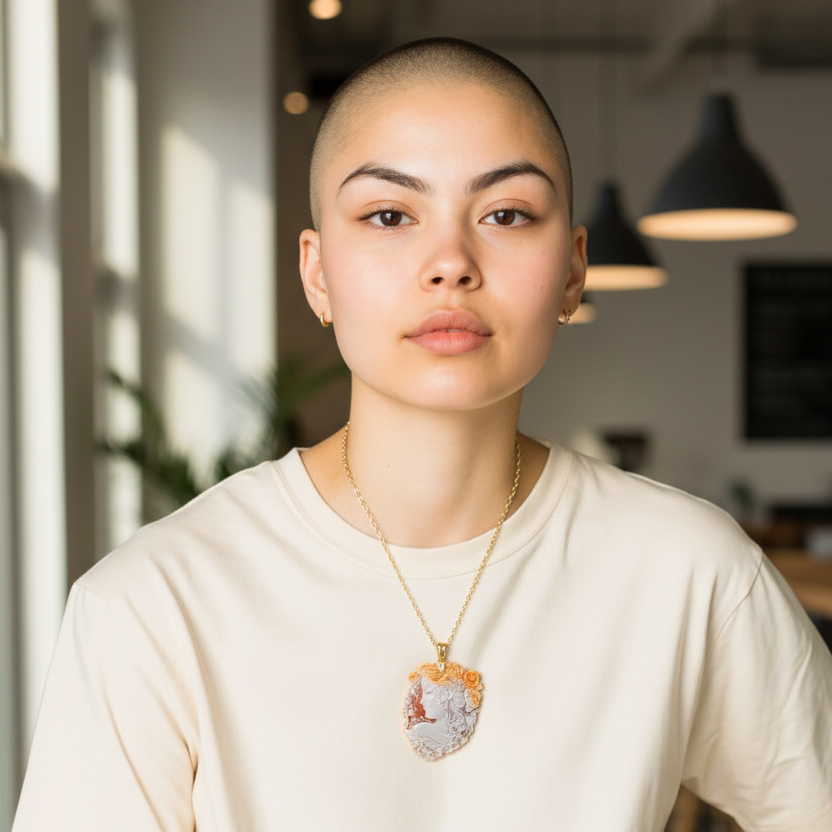 Ciondolo Dea della Fortuna in Cammeo montato su Argento Dorato