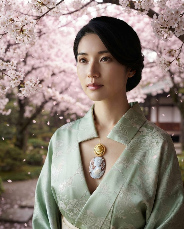 Donna Samurai Aiko (愛子) di Cammeo montato in Argento Dorato