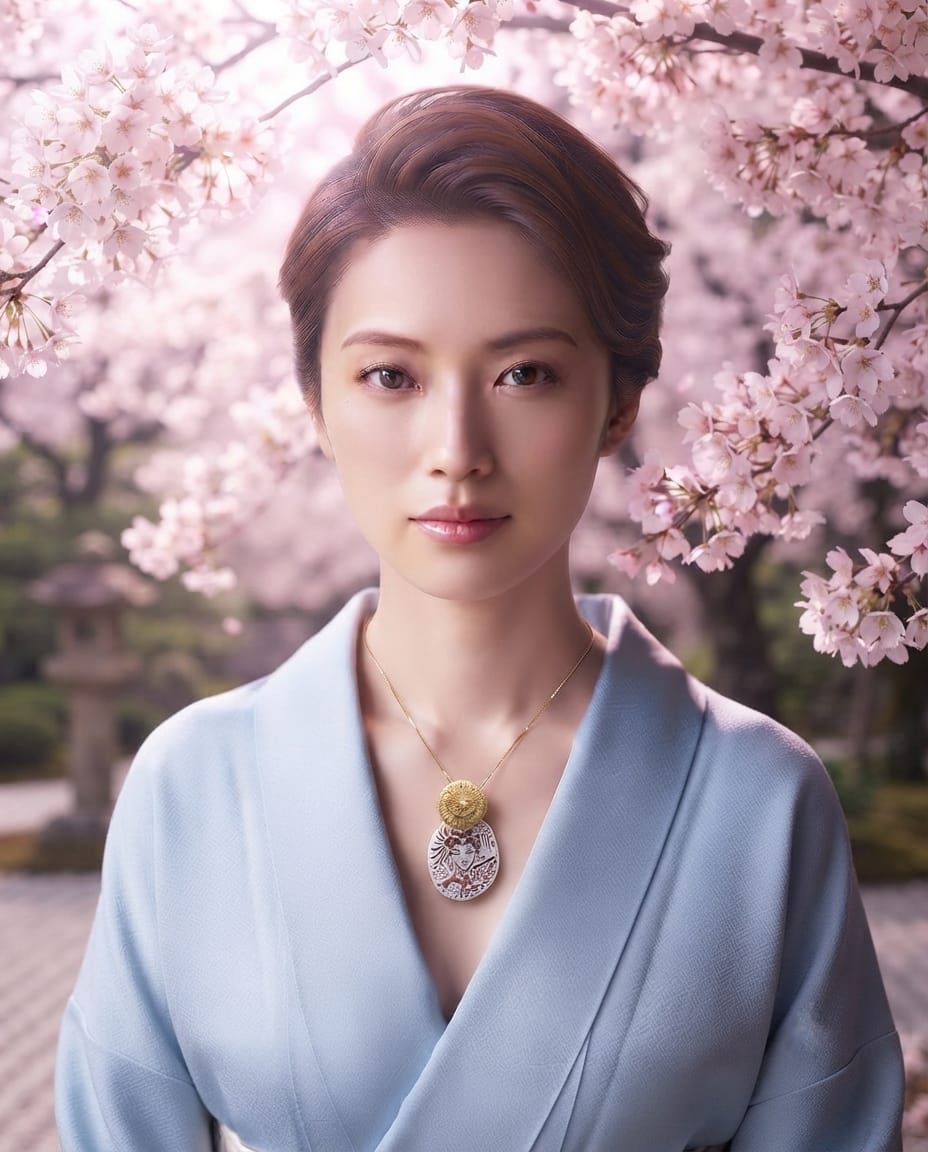 Donna Samurai Akiko (明子) di Cammeo montato in Argento Dorato