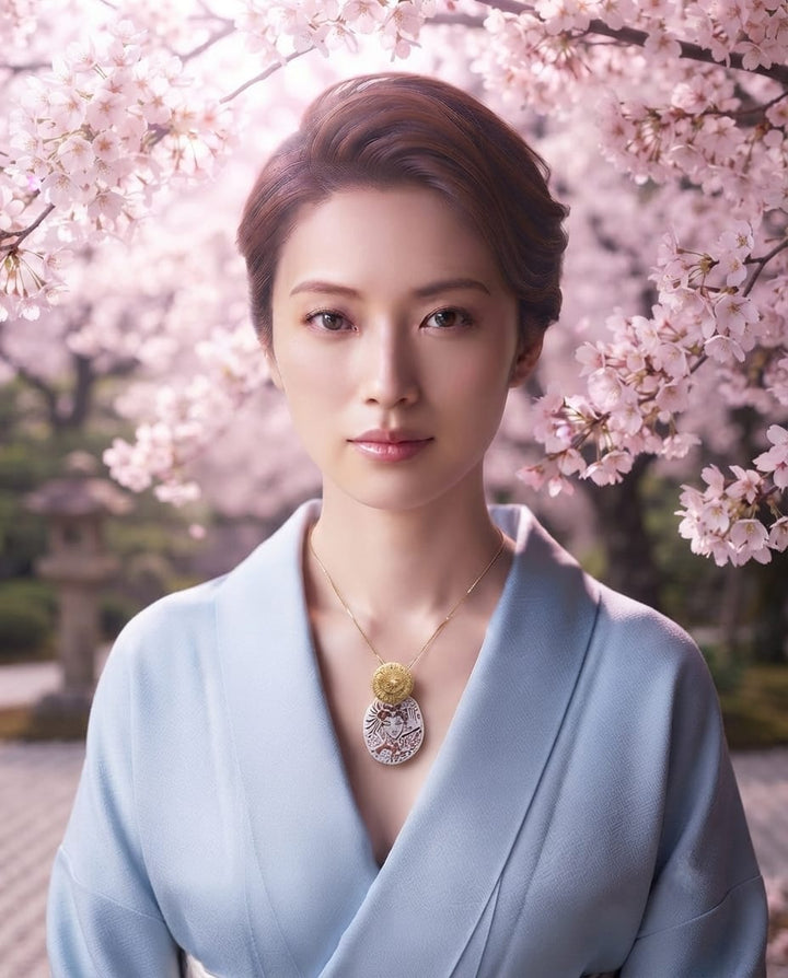 Donna Samurai Akiko (明子) di Cammeo montato in Argento Dorato