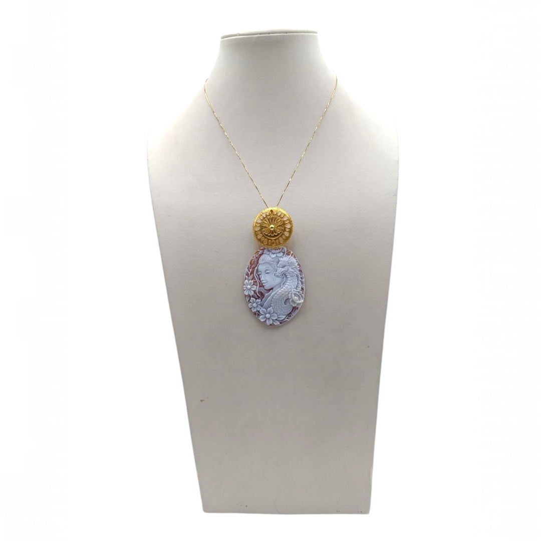Donna Samurai Hikari (光) di Cammeo montato in Argento Dorato