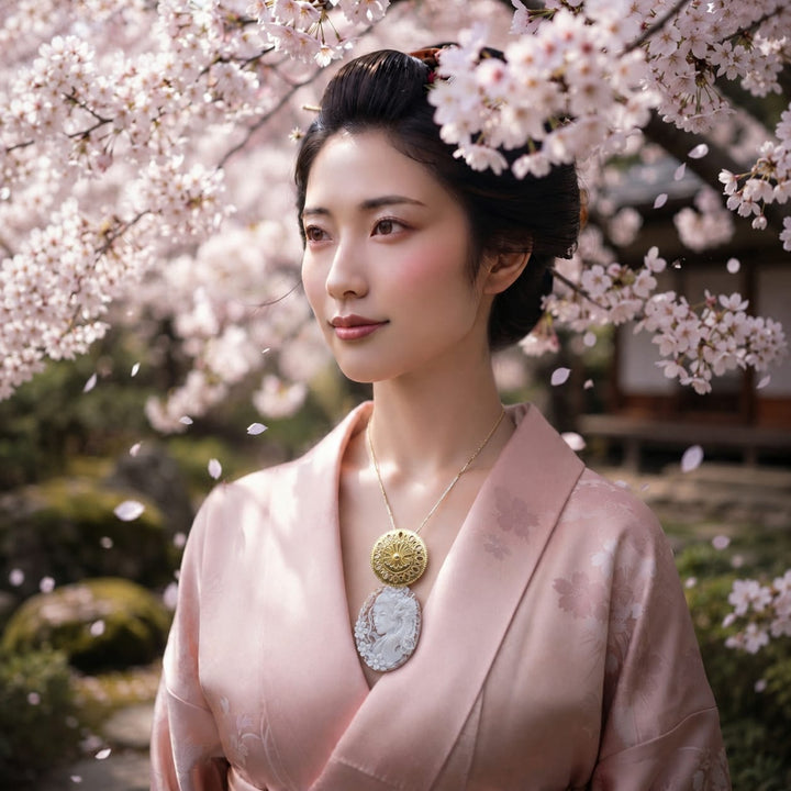 Donna Samurai Hikari (光) di Cammeo montato in Argento Dorato
